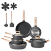 17 Piece Pots and Pans Set Granite Nonstick Kitchen Cookware Induction Black