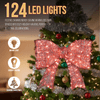 Pre-lit Outdoor Giant Bowknot Christmas Decoration, Lighted Metal Frame with 124 Warm White LED Lights, for Front Door Gate Wall Indoor Outdoor Holiday Party, Red