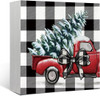 Christmas Decor Red Truck Christmas Wooden Box Signs Buffalo Plaid Christmas Decorations Christmas Decor for Home Office Bedroom Fireplace Car Tiered Tray Decor Christmas Gifts for Women 5x5