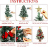 23.6'' Mini Snow Frosted Christmas Tree Table Top Lighted Artificial Xmas Tree Star Treetop Pine Cones Red Bows Balls Candy Canes Red Berries Hanging Ornaments DIY Holiday Indoor Decorations