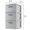 3 Drawer Weave Tower, Plastic Decor Drawers with Pull Handles, Gray