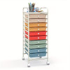 10 Drawer Rolling Storage Cart Organizer with Locking Wheels, Multi-Color Macaron Drawers, Metal Frame Mobile Utility Cart for Office, School, Home, Craft Room, and Salon Supplies