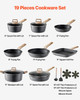 19 Piece Pots and Pans Set Granite Nonstick Kitchen Cookware Induction Black