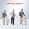 VEVOR Walking Cane for Man Woman, Folding Walking Stick with 8-Level Adjustable Height, 4-Pronged Pivoting Base, Lightweight & Portable Aluminum Mobility Aid for Seniors Adults, 250LBS Loading (Black)