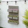 5 Box Raised Garden Bed w/ Trellis for Climbing Plants, Wall-Mounted Wood Planters w/ Drainage Holes, Gray