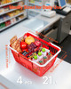 VEVOR Shopping Baskets, 4 PCS, 21L Stackable PE Plastic Grocery Baskets with Handles, Dense Mesh Structure, Holds up to 20 lbs, Portable for Grocery, Retail, Stores, Supermarket, Home Use, Red