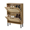 Rattan Shoe Cabinet with 2 Flip Doors, Narrow Freestanding Shoe Organizer, Modern Narrow Shoe Storage Cabinet with Metal Legs for Entryway, Hallway, Closet (Natural)