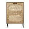 Rattan Shoe Cabinet with 2 Flip Doors, Narrow Freestanding Shoe Organizer, Modern Narrow Shoe Storage Cabinet with Metal Legs for Entryway, Hallway, Closet (Natural)