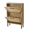 Rattan Shoe Cabinet with 2 Flip Doors, Narrow Freestanding Shoe Organizer, Modern Narrow Shoe Storage Cabinet with Metal Legs for Entryway, Hallway, Closet (Natural)