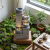 4-Tier Cascading Water Fountain with Warm White LED Lights Resin Indoor Outdoor Water Feature