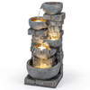 5-Tier Cascading Water Fountain with 24 LED Lights Gray Resin Outdoor Water Feature