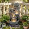 5-Tier Cascading Water Fountain with 24 LED Lights Gray Resin Outdoor Water Feature