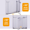 Double door baby safe gate for stairs & doorways,adjustable 75-115 cm(29.53''-45.3''),walk through safety gate with extension kits,auto close,pressure mounted,white metal child & pet gate