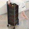Rotating Kitchen Storage Shelf 5 Tier, Metal Fruit Vegetable Storage Basket Multi-Layer Vegetable Rack Storage Trolley on Wheels, Floor-Standing Basket for Kitchen Bathroom, Square
