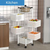 Rotating Kitchen Storage Shelf 5 Tier, Metal Fruit Vegetable Storage Basket Multi-Layer Vegetable Rack Storage Trolley on Wheels, Floor-Standing Basket for Kitchen Bathroom, Square