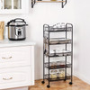 5 Tier Rolling Utility Cart with Wheels, Heavy Duty Metal Storage Organizer Trolley with Hooks and Removable Baskets, Multi-Purpose Snack Cart for Kitchen Bathroom Home Office
