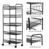5 Tier Rolling Utility Cart with Wheels, Heavy Duty Metal Storage Organizer Trolley with Hooks and Removable Baskets, Multi-Purpose Snack Cart for Kitchen Bathroom Home Office