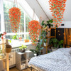Artificial autumn hanging flowers and plants for outdoor autumn decoration, 2-piece set of silk like long trailing vines, UV resistant fake chrysanthemums, Mother's Day terrace autumn decoration