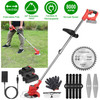Electric Cordless Grass Trimmer Rechargeable Lawn Mower Weed Cutter with 2 Alloy Saw Blades 2 Alloy Blades 10 Plastic Blades 2 Rechargeable Batteries Goggles Gloves Auxiliary Handle