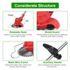 Electric Cordless Grass Trimmer Rechargeable Lawn Mower Weed Cutter with 2 Alloy Saw Blades 2 Alloy Blades 10 Plastic Blades 2 Rechargeable Batteries Goggles Gloves Auxiliary Handle
