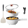 Electric Hot Pot Non-Stick Frying Pan Portable Rapid Noodles Cooker with Long Handle Steamer Spatula Dual Power Control Overheat Dry-Boil Protection for College Dorm Room Essential