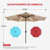 10ft Solar Polyester 32 LED Lighted Patio Umbrella with Tilt Adjustment and UV-Resistant Fabric