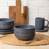 12-Piece Stoneware Dinner Plates Bowls Sets | Microwave & Dishwasher Safe | Non-Toxic Dinner Plates Bowls Set | Stackable Matte Glaze Kitchenware for 4