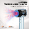 High-Speed Hair Dryer with 105,000RPM Brushless Motor, 200 Million Negative Ions Hair Blow Dryer, 4 Temps & 3 Speeds, LCD Display Thermo-Control Hairdryer with Diffuser & Nozzle for Home Travel