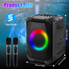 Portable Wireless Party Speaker with LED Light 2 Wireless Mics Remote Control TWS Music Accompany Mic. Priority Bass Echo Mic Treble Guitar In