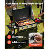 Gas Griddle, 3-Burner Flat Top Grill, Propane Griddle with Wheels, Lid, 3 x 11000 BTU Outdoor Flat Top Grills for Pan-Frying, Grilling, Stir-Frying, & BBQ, Pulse Ignition, Removable Top Design