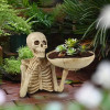 Skull Tray Ornament with Bowl – Unique Skeleton Design for Indoor & Outdoor Decor, Perfect for Halloween, Day of the Dead, or Gothic Themed Rooms, Creative Room Decoration