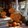 Artificial autumn flowers, outdoor fake chrysanthemums, fake plants, UV resistant and colorfast, simulated plastic greenery for gardens, porches, terraces, and autumn home decoration (red-orange 16).