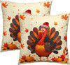 Thanksgiving Throw Pillow Covers 18x18 Set of 2 Thanksgiving Day Turkey Pillow Case Fall Orange Maple Leaves Pumpkin Pillowcase Autumn Farmhouse Animals Cushion Cases for Outdoor Couch Patio