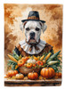 White Boxer Thanksgiving House Flag Large Porch Sleeve Pole Decorative Outside Yard Banner Artwork Wall Hanging, Polyester, House Size, Multicolor