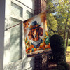Red Brown Dachshund Thanksgiving House Flag Large Porch Sleeve Pole Decorative Outside Yard Banner Artwork Wall Hanging, Polyester, House Size, Multicolor