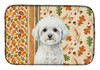 Bichon Frise Heirloom Fall Dish Drying Mat Absorbent Dish Drying Mat Pad for Kitchen Counter Dish Drainer Mat for Countertop, 14 x 21", Multicolor