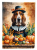 Basset Hound Thanksgiving House Flag Large Porch Sleeve Pole Decorative Outside Yard Banner Artwork Wall Hanging, Polyester, House Size, Multicolor