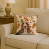 Tricolor and White Basset Hound Heirloom Fall Throw Pillow Decorative Indoor Outdoor Accent Cushion for Couch, Bed or Patio, 18Hx18W