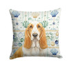 Lemon and White Basset Hound Coastal Sea Glass Throw Pillow Decorative Indoor Outdoor Accent Cushion for Couch, Bed or Patio, 18Hx18W