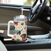 1pc 2D Flat Printed Dachshund Tumbler, Stainless Steel Car Cup with Retro Polka Dot & Paw Print, Cute Vintage Sweater Dog Water Bottle