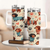 1pc 2D Flat Printed Dachshund Tumbler, Stainless Steel Car Cup with Retro Polka Dot & Paw Print, Cute Vintage Sweater Dog Water Bottle
