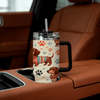 1pc 2D Flat Printed Dachshund Tumbler, Stainless Steel Car Cup with Retro Polka Dot & Paw Print, Cute Vintage Sweater Dog Water Bottle