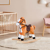 Kids Plush Rocking Horse, Wooden, Realistic Sounds, Moving Tail, Brown, Interactive Fun for Toddlers