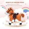 Kids Plush Rocking Horse, Wooden, Realistic Sounds, Moving Tail, Brown, Interactive Fun for Toddlers