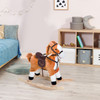 Kids Plush Rocking Horse, Wooden, Realistic Sounds, Moving Tail, Brown, Interactive Fun for Toddlers