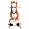Kids Plush Rocking Horse, Wooden, Realistic Sounds, Moving Tail, Brown, Interactive Fun for Toddlers