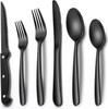 24-Piece Black Silverware Set with Steak Knives, Black Flatware Set for 4, Food-Grade Stainless Steel Tableware Cutlery Set, Mirror Finished Utensil Sets for Home Restaurant, Heavy Duty