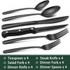 24-Piece Black Silverware Set with Steak Knives, Black Flatware Set for 4, Food-Grade Stainless Steel Tableware Cutlery Set, Mirror Finished Utensil Sets for Home Restaurant, Heavy Duty