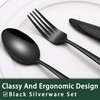 24-Piece Black Silverware Set with Steak Knives, Black Flatware Set for 4, Food-Grade Stainless Steel Tableware Cutlery Set, Mirror Finished Utensil Sets for Home Restaurant, Heavy Duty