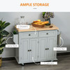 Rolling Kitchen Island with Rubber Wood Top, Spice/Towel Rack, Storage Drawers, Mobile Cart for Dining Room, Gray